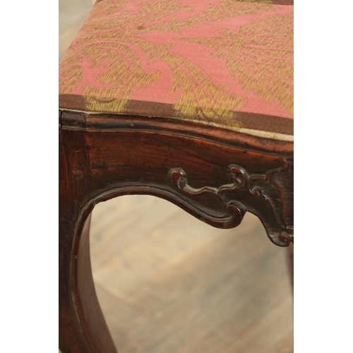 1224 - AN 18TH CENTURY ROSEWOOD ANGLO PORTUGUESE SERPENTINE SHAPED UPHOLSTERED STOOL with moulded edge, sta... 