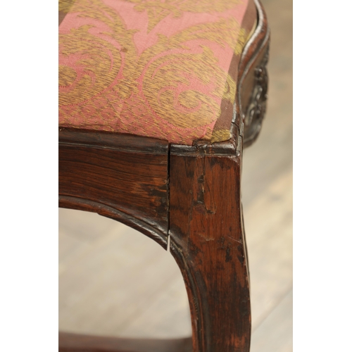 1224 - AN 18TH CENTURY ROSEWOOD ANGLO PORTUGUESE SERPENTINE SHAPED UPHOLSTERED STOOL with moulded edge, sta... 