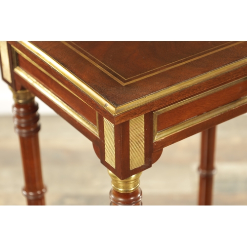 1225 - A 19TH CENTURY BRASS INLAID MAHOGANY FRENCH LAMP TABLE with ring-turned supports and frieze drawer j... 