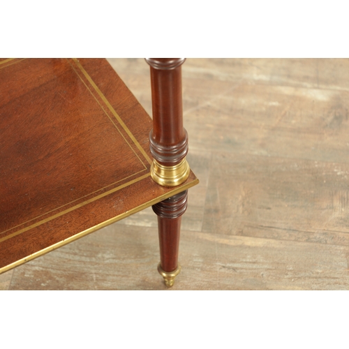 1225 - A 19TH CENTURY BRASS INLAID MAHOGANY FRENCH LAMP TABLE with ring-turned supports and frieze drawer j... 