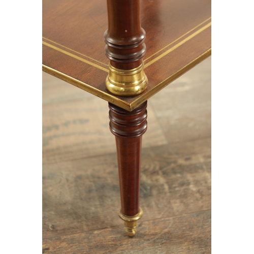 1225 - A 19TH CENTURY BRASS INLAID MAHOGANY FRENCH LAMP TABLE with ring-turned supports and frieze drawer j... 