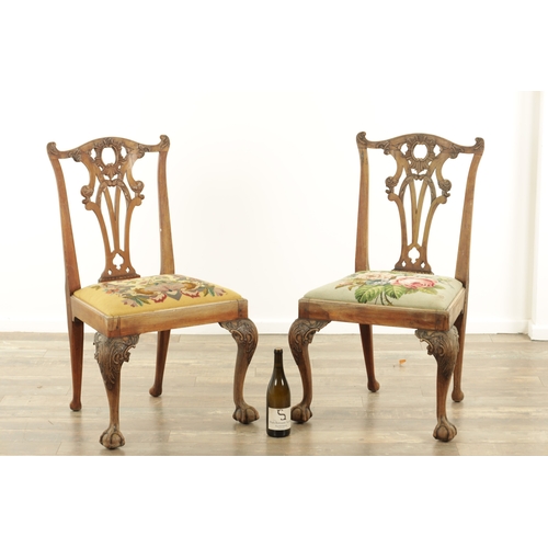 1226 - A GOOD PAIR OF GEORGE III MAHOGANY CHIPPENDALE DESIGN SIDE CHAIRS with leaf carved pierced backs and... 