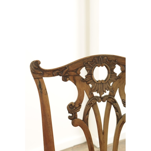 1226 - A GOOD PAIR OF GEORGE III MAHOGANY CHIPPENDALE DESIGN SIDE CHAIRS with leaf carved pierced backs and... 