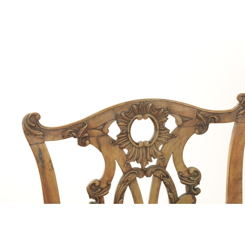 1226 - A GOOD PAIR OF GEORGE III MAHOGANY CHIPPENDALE DESIGN SIDE CHAIRS with leaf carved pierced backs and... 