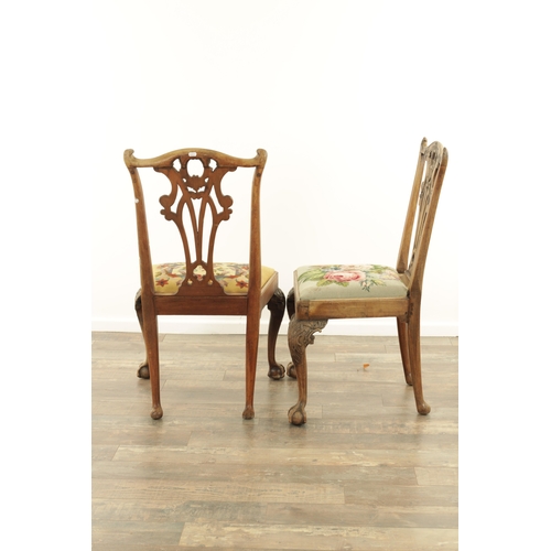 1226 - A GOOD PAIR OF GEORGE III MAHOGANY CHIPPENDALE DESIGN SIDE CHAIRS with leaf carved pierced backs and... 