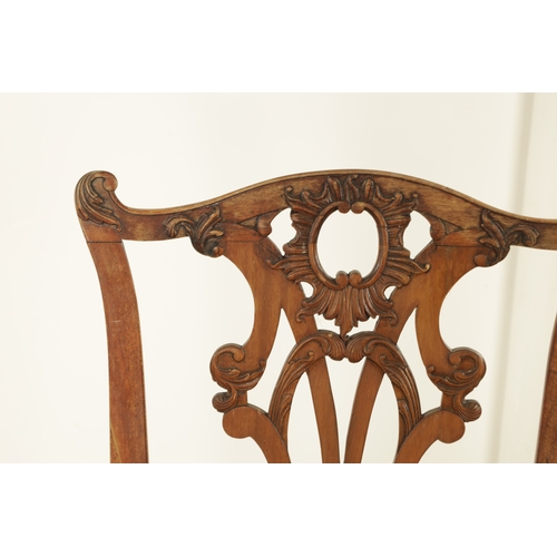 1226 - A GOOD PAIR OF GEORGE III MAHOGANY CHIPPENDALE DESIGN SIDE CHAIRS with leaf carved pierced backs and... 