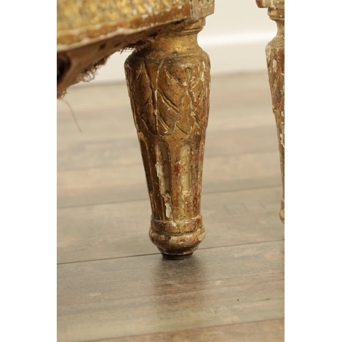 1229 - A PAIR OF 18TH CENTURY CARVED GILT WOOD FRENCH CORNER SALOON CHAIRS with leaf carved and scrolled fr... 