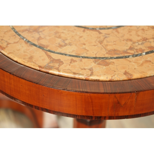 1230 - A PAIR OF REGENCY SATINWOOD AND ROSEWOOD OCCASIONAL TABLES WITH INSET SCAGLIOLA MARBLE TOPS each top... 