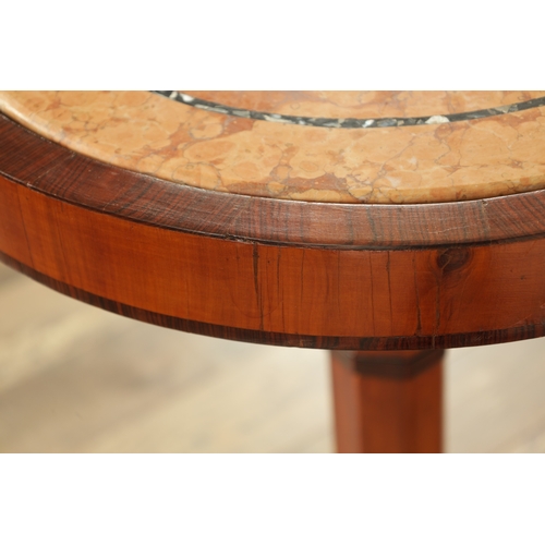 1230 - A PAIR OF REGENCY SATINWOOD AND ROSEWOOD OCCASIONAL TABLES WITH INSET SCAGLIOLA MARBLE TOPS each top... 