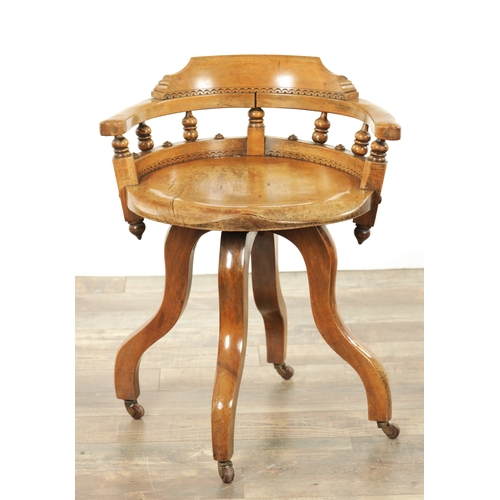 1231 - AN UNUSUAL LATE 19TH CENTURY AESTHETIC PERIOD ELM REVOLVING DESK CHAIR with arcaded decoration. (59c... 