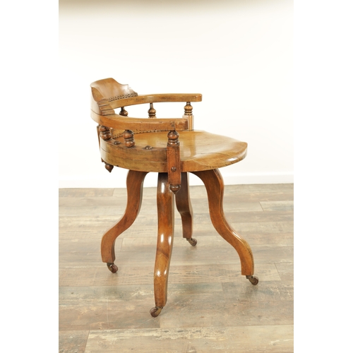 1231 - AN UNUSUAL LATE 19TH CENTURY AESTHETIC PERIOD ELM REVOLVING DESK CHAIR with arcaded decoration. (59c... 