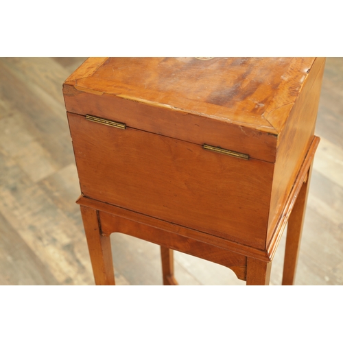 1236 - A GOOD LATE 19TH CENTURY FIGURED SATINWOOD DRESSING WORK BOX with brass inlaid hinged top and fall-d... 