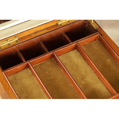 1236 - A GOOD LATE 19TH CENTURY FIGURED SATINWOOD DRESSING WORK BOX with brass inlaid hinged top and fall-d... 