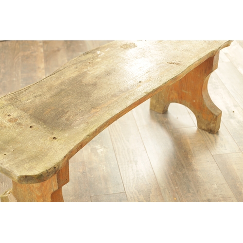 1240 - A PAIR OF 20TH CENTURY OAK BENCHES with shaped plank tops and end supports. (123cm wide 46cm high )