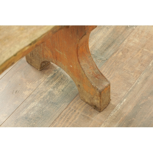 1240 - A PAIR OF 20TH CENTURY OAK BENCHES with shaped plank tops and end supports. (123cm wide 46cm high )