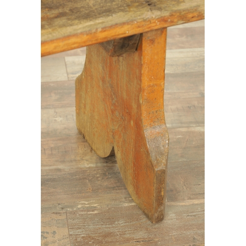 1240 - A PAIR OF 20TH CENTURY OAK BENCHES with shaped plank tops and end supports. (123cm wide 46cm high )