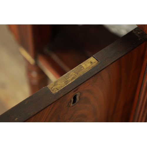 1242 - GIILOWS LANCASTER. AN EARLY 19TH CENTURY FIGURED MAHOGANY SIDEBOARD with brass gallery and ebony cro... 