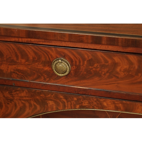 1242 - GIILOWS LANCASTER. AN EARLY 19TH CENTURY FIGURED MAHOGANY SIDEBOARD with brass gallery and ebony cro... 