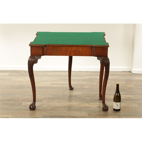 1245 - A GOOD GEORGE II MAHOGANY CARD TABLE the baize lined fold-over top with outset corners above a friez... 