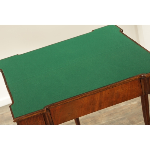 1245 - A GOOD GEORGE II MAHOGANY CARD TABLE the baize lined fold-over top with outset corners above a friez... 