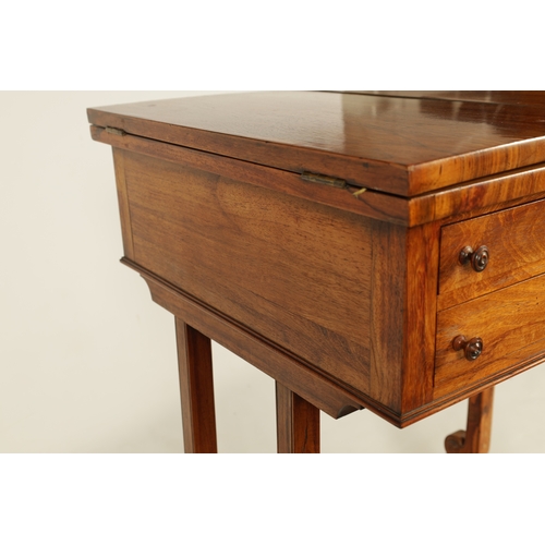 1246 - AN UNUSUAL LATE REGENCY PURPLE HEART WORKBOX the hinged fold over top revealing an adjustable writin... 