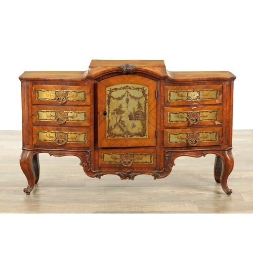 1249 - AN UNUSUAL 18TH CENTURY WALNUT AND PEWTER INLAID ITALIAN TABLE CABINET with raised centre having a h... 