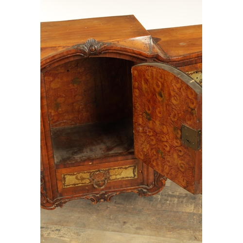 1249 - AN UNUSUAL 18TH CENTURY WALNUT AND PEWTER INLAID ITALIAN TABLE CABINET with raised centre having a h... 