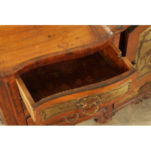 1249 - AN UNUSUAL 18TH CENTURY WALNUT AND PEWTER INLAID ITALIAN TABLE CABINET with raised centre having a h... 