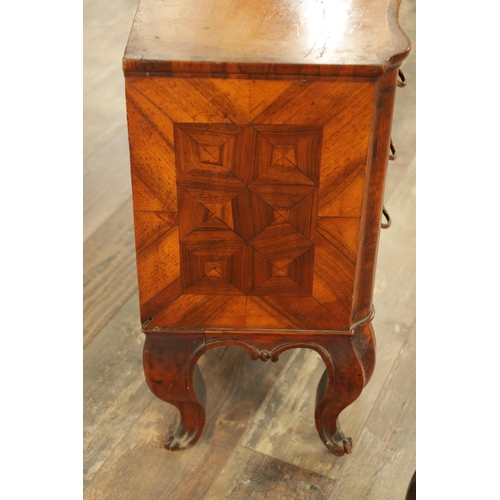 1249 - AN UNUSUAL 18TH CENTURY WALNUT AND PEWTER INLAID ITALIAN TABLE CABINET with raised centre having a h... 