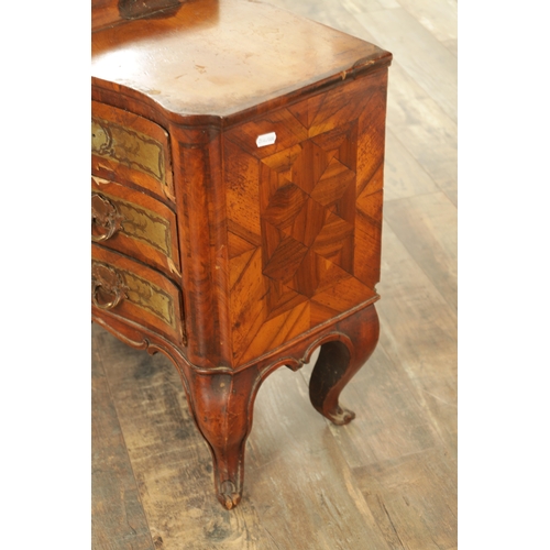 1249 - AN UNUSUAL 18TH CENTURY WALNUT AND PEWTER INLAID ITALIAN TABLE CABINET with raised centre having a h... 