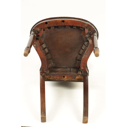 1250 - A GEORGE III MAHOGANY HALL CHAIR with painted crest (92cm high 42cm wide)