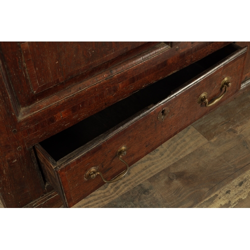 1251 - AN EARLY 18TH CENTURY JOINED OAK MULE CHEST with hinged top and three fielded panels to the front ab... 