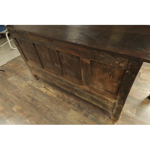 1251 - AN EARLY 18TH CENTURY JOINED OAK MULE CHEST with hinged top and three fielded panels to the front ab... 