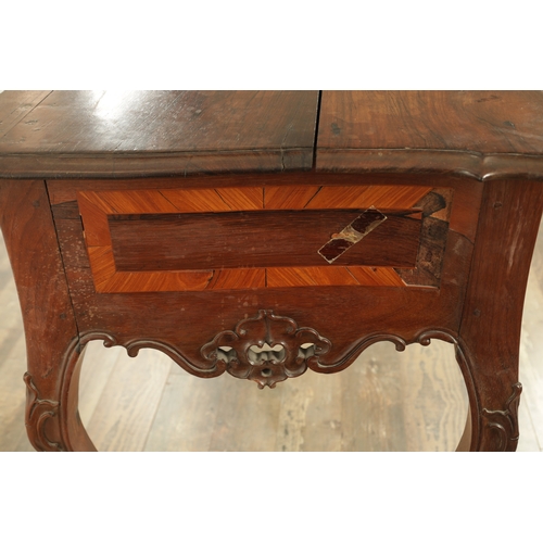 1255 - AN 18TH CENTURY ROSEWOOD ANGLO-PORTUGUESE SERPENTINE-SHAPED SIDE TABLE with moulded edge top above a... 