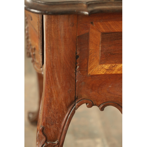 1255 - AN 18TH CENTURY ROSEWOOD ANGLO-PORTUGUESE SERPENTINE-SHAPED SIDE TABLE with moulded edge top above a... 