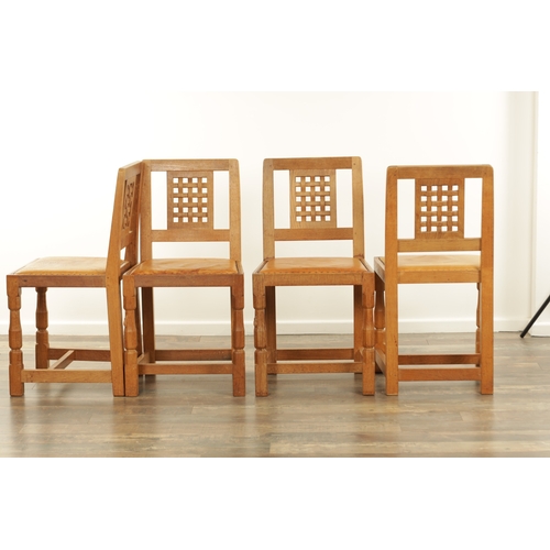 1259 - A SET OF FOUR ROBERT ‘MOUSEMAN’ THOMPSON AZED OAK LATTICE BACK DINING CHAIRS with latticework backs ... 