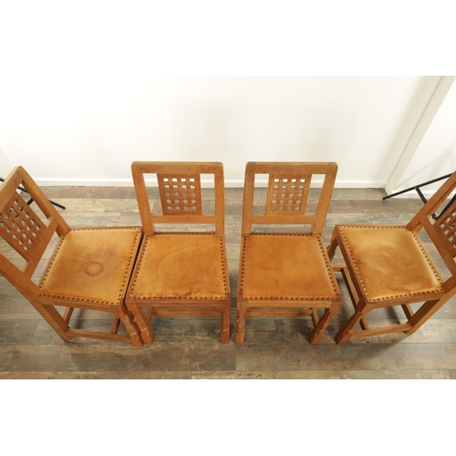 1259 - A SET OF FOUR ROBERT ‘MOUSEMAN’ THOMPSON AZED OAK LATTICE BACK DINING CHAIRS with latticework backs ... 