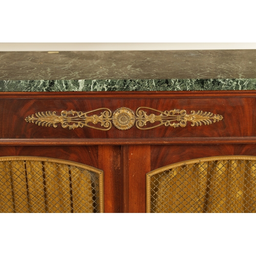 1260 - A 20TH CENTURY FRENCH BIEDERMEIER MAHOGANY AND ORMOLU MOUNTED SIDE CABINET with antico verde marble ... 