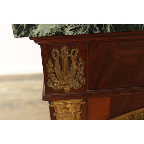 1260 - A 20TH CENTURY FRENCH BIEDERMEIER MAHOGANY AND ORMOLU MOUNTED SIDE CABINET with antico verde marble ... 