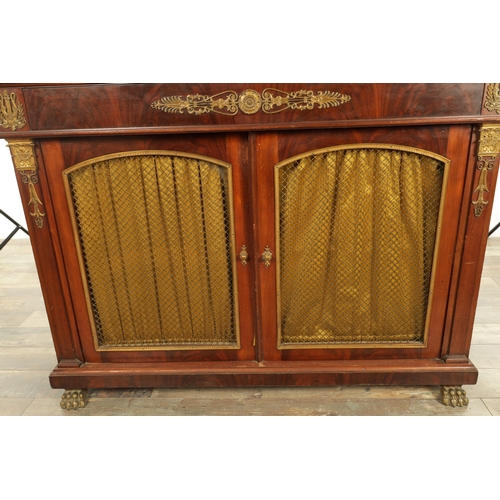 1260 - A 20TH CENTURY FRENCH BIEDERMEIER MAHOGANY AND ORMOLU MOUNTED SIDE CABINET with antico verde marble ... 