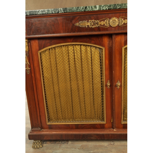 1260 - A 20TH CENTURY FRENCH BIEDERMEIER MAHOGANY AND ORMOLU MOUNTED SIDE CABINET with antico verde marble ... 