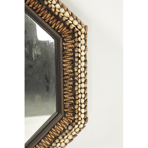 1262 - A DECORATIVE SHELLWORK HANGING MIRROR with octagonal surround and mirror plate (74cm wide )