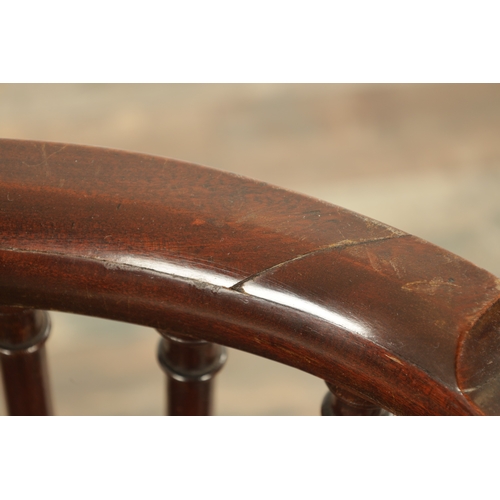 1266 - A FINE SET OF FOUR 19TH CENTURY MAHOGANY SMOKERS BOW ARMCHAIRS with spindle backs, serpentine arms a... 