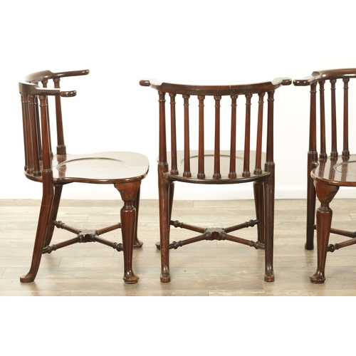 1266 - A FINE SET OF FOUR 19TH CENTURY MAHOGANY SMOKERS BOW ARMCHAIRS with spindle backs, serpentine arms a... 