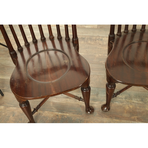 1266 - A FINE SET OF FOUR 19TH CENTURY MAHOGANY SMOKERS BOW ARMCHAIRS with spindle backs, serpentine arms a... 