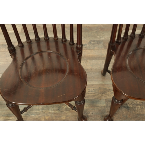 1266 - A FINE SET OF FOUR 19TH CENTURY MAHOGANY SMOKERS BOW ARMCHAIRS with spindle backs, serpentine arms a... 