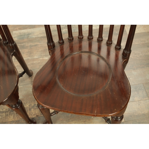 1266 - A FINE SET OF FOUR 19TH CENTURY MAHOGANY SMOKERS BOW ARMCHAIRS with spindle backs, serpentine arms a... 