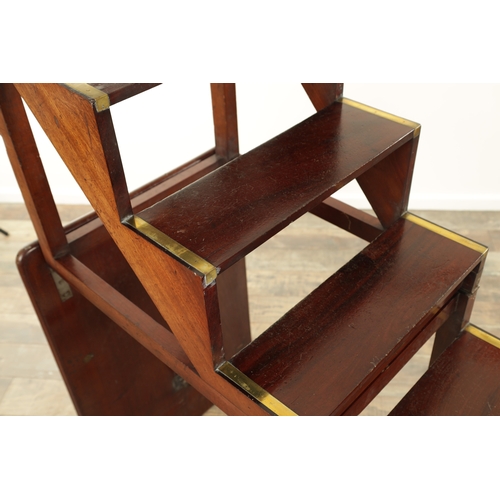 1268 - A 19TH CENTURY MAHOGANY METAMORPHIC TABLE / LIBRARY STEPS the rectangular moulded top on plain squar... 