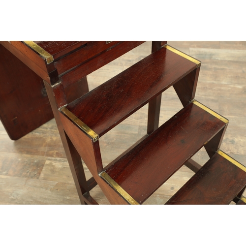 1268 - A 19TH CENTURY MAHOGANY METAMORPHIC TABLE / LIBRARY STEPS the rectangular moulded top on plain squar... 