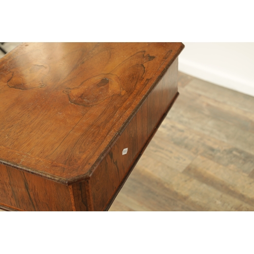 1270 - A REGENCY FIGURED ROSEWOOD SIDE TABLE with two frieze drawers raised on a tapering octagonal stem wi... 